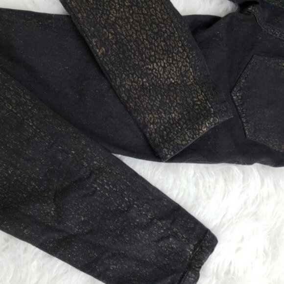 Free People Gold Leopard Print Jeans Y2K Denim Black Cheetah size 25 Stretch - Picture 12 of 13